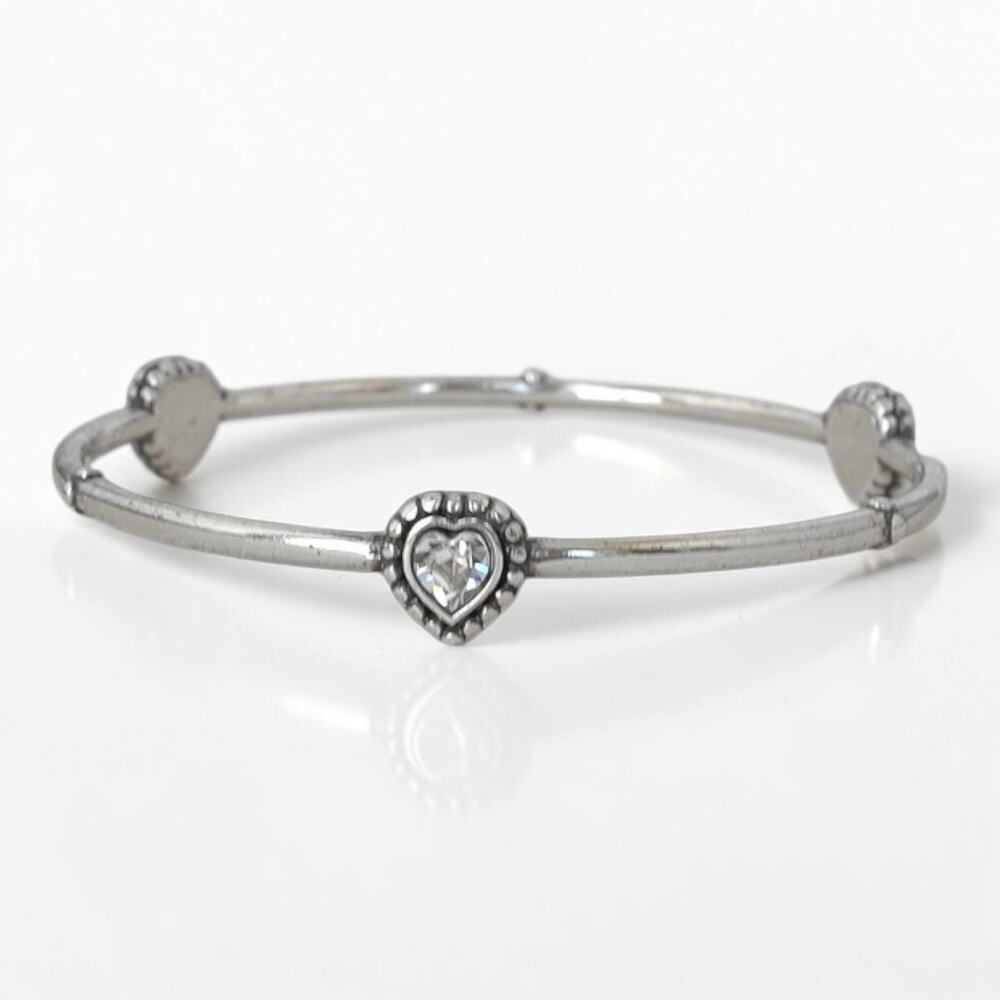 Brighton Twinkle Heart Slim Bangle Bracelet Clear Crystal Silver Plated